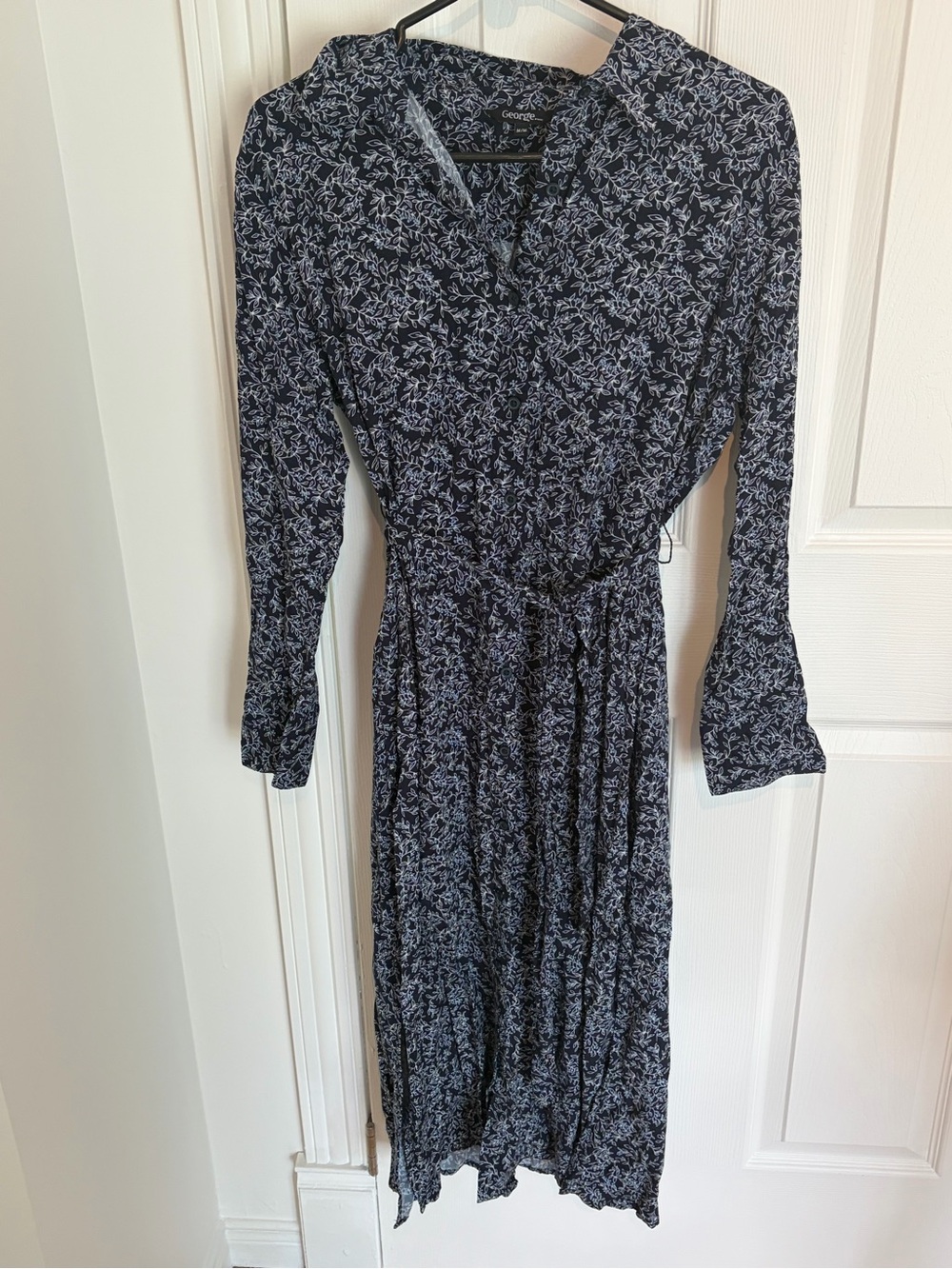 George Navy Floral Long Sleeve Midi Dress